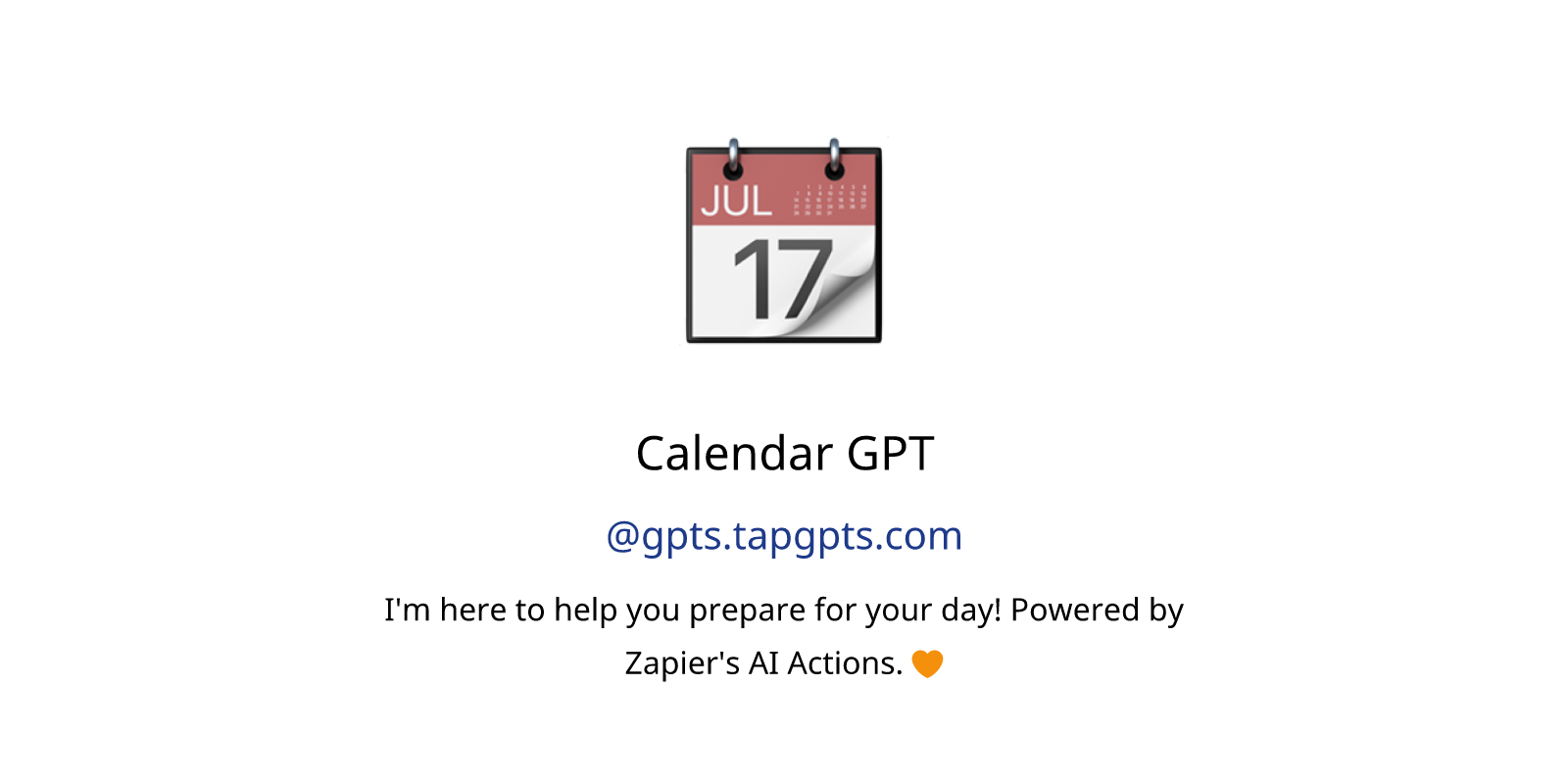 Calendar GPT GPTs author, description, features and functions, examples
